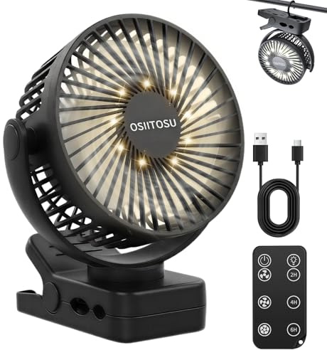 OSIITOSU 12000 mAh Clip on Fan, 6'' Rechargeable Camping Fan Portable USB