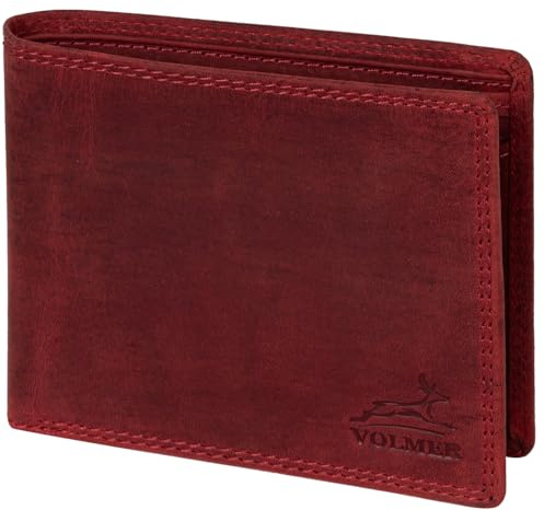 Fa.Volmer ® Leder Geldbörse Herren mit RFID-Schutz - extra-stabile Doppelnaht - 6 Fächer für Kreditkarten - Querformat (Hunter Red)