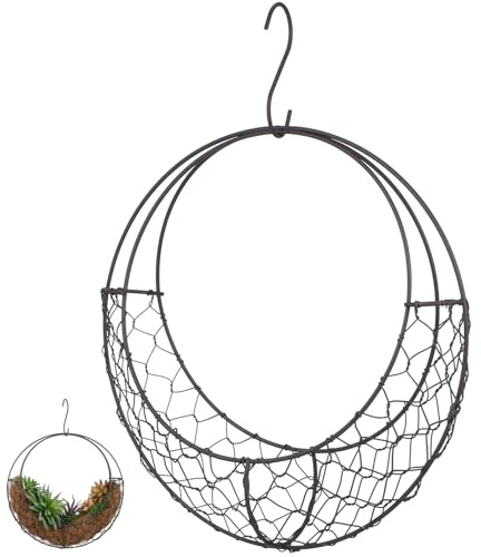Housoutil Mondförmiger Drahtkranzrahmen aus Metall, Schwarz, 28x6 cm | Hängekorb für Sukkulenten und Kakteen, S-form, für Innen Deko und Terrassen