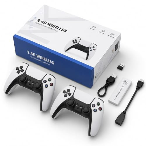 MARYS ELLEAY Console per videogiochi retrò Nawchedo 4K HDMI con oltre 40.000 giochi, 23 emulatori, plug-and-play, doppio controller wireless da 2,4 GHz, 64 GB (White 64G With 23000Games)
