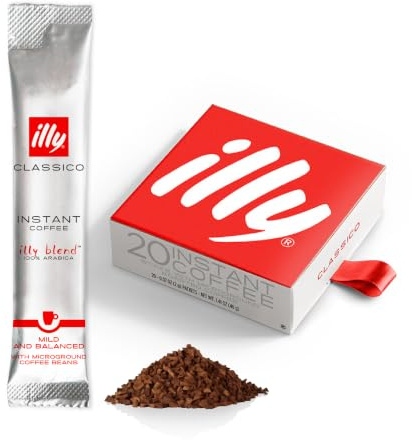 illy Classico 20 Individually Wrapped Instant Coffee Sachets, Intensity 5/9