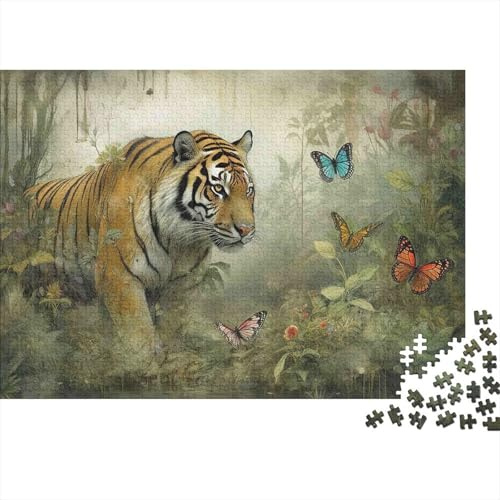 Tiger in Jungle 1000 Pieces Recycled Cardboard Jigsaw Puzzle for Adults Tiger with Butterflies Educational Stress Relief Wall Decoration
