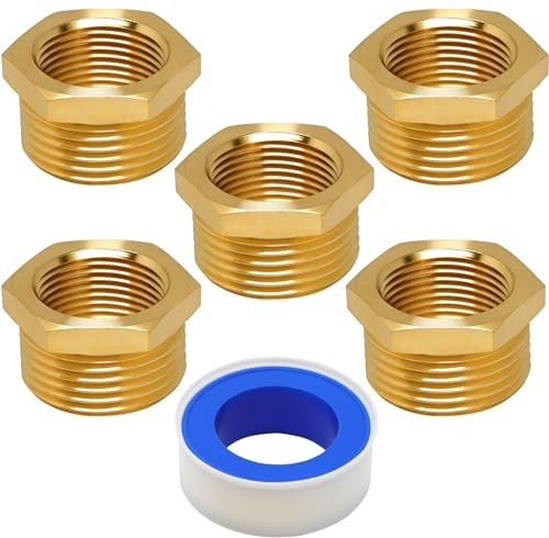 5 Pcs Réduction 1/2 Femelle 3/4 Male, Adaptateur 1/2 Femelle à 3/4 Mâle BSP Filetage en Laiton, Réducteurs Mamelon en Laiton pour Conversion de Raccordement de Tuyau + 1 Ruban 'étanchéité