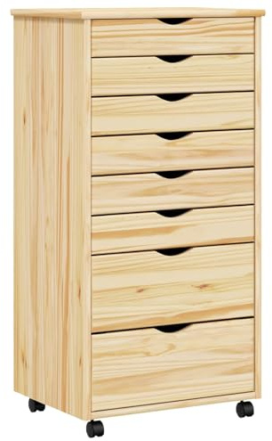 HGLADYU Moderner Rollcontainer mit Schubladen aus massivem Kiefernholz, Klarlack, 53 x 39 x 103 cm – minimalistischer Rollschrank mit Vier Rollen für einfachen Transport, ideal für Büro