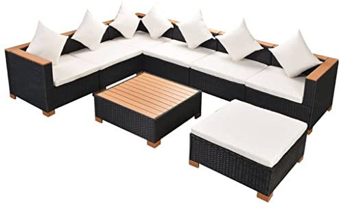 vidaXL Gartensofa 8-TLG. Poly Rattan Schwarz Sitzgruppe Lounge Gartenset Sofa