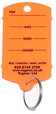 Key tags - Vehicle plastic key tags (200) with metal split rings - 11 colours (Orange)
