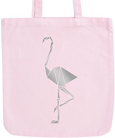 JUNIWORDS Jutebeutel in hellen Pastellfarben - Origami Flamingo - Tasche: Pastellrosa - Schrift: Silber