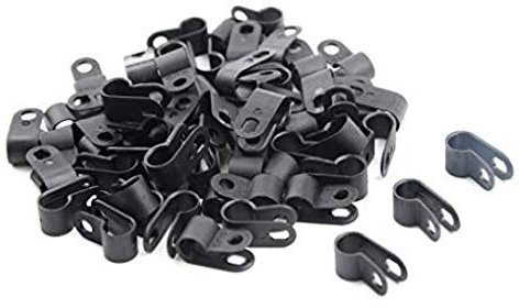 VNDEFUL 100PCS Black Nylon R-Type Cable Clamp Cable Organizer Cord Clips for Cable Management (1/8 Inch /3.2mm Diameter)