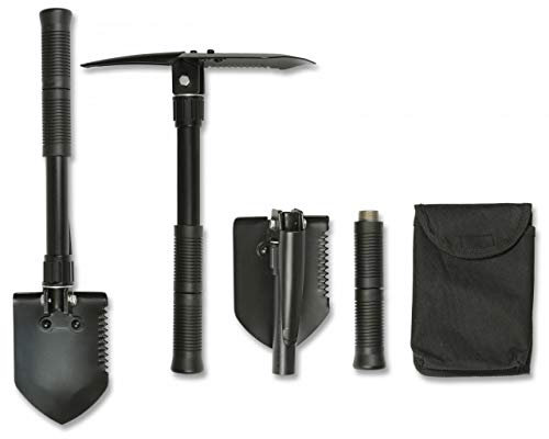 Pala Supervivencia Negra 40 cm Militar, Acampar, excursión, mochilero, Emergencia, Caza, Pesca, Camping, Outdoor, Supervivencia y Bushcraft Albainox 33794 + Portabotellas de regalo