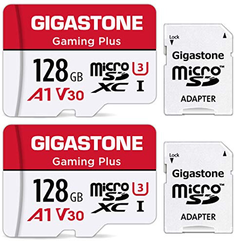 Gigastone Scheda di memoria da 128 GB, set di 2 schede, Gaming Plus Seriale, velocità di lettura fino a 100 MB/s. A1 U3 V30 Scheda Micro SDXC per Switch HD Video Dashcam GoPro Fotocamera con