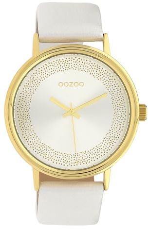 Oozoo Damenuhr mit Glitzer Zifferblatt und Lederband 42 MM Goldfarben/Silberfarben/Weiss C10095