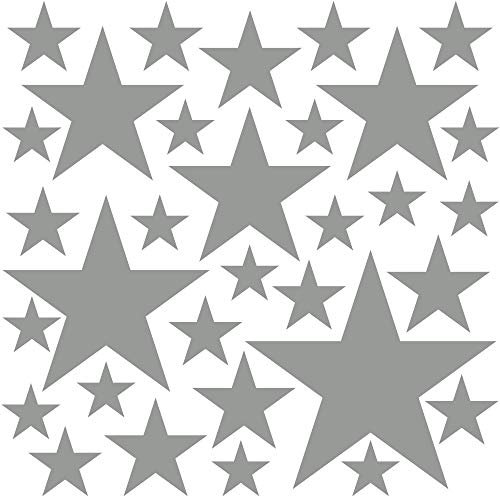 PREMYO 32 Sterne Wandsticker Kinderzimmer Mädchen Jungen - Wandtattoo - Wandaufkleber Selbstklebend Grau