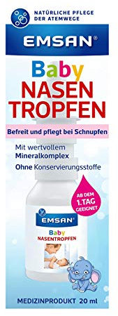 Emsan® Babynasentropfen | Nasentropfen für Babys und Kleinkinder | Ohne Konservierungsmittel | Befeuchten, befreien, reinigen | 20 ml