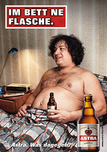 ASTRA Bier Werbung/Reklame Plakat DIN A1 59,4 x 84,1cm Im Bett ne Flasche, kultiges Poster aus St. Pauli