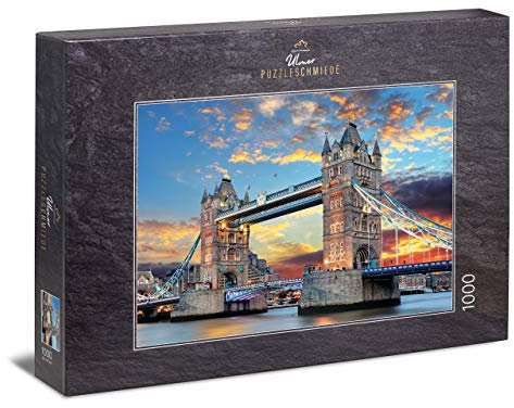 Ulmer Puzzleschmiede - Puzzle „Tower Bridge“– Klassisches 1000 Teile Puzzle – Puzzlemotiv der Tower Bridge London, Wahrzeichen von England, im goldenen Licht bei Sonnenuntergang