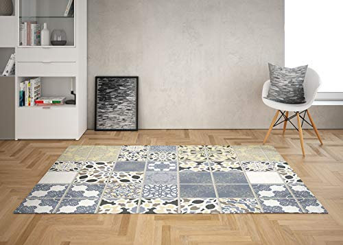 Oedim Teppich Mosaik Gelb und Blau für Zimmer PVC | 95 x 200 cm | Teppich PVC | Vinylboden | Dekoration für Zuhause | Boden Sintasol | Bodenschutz |