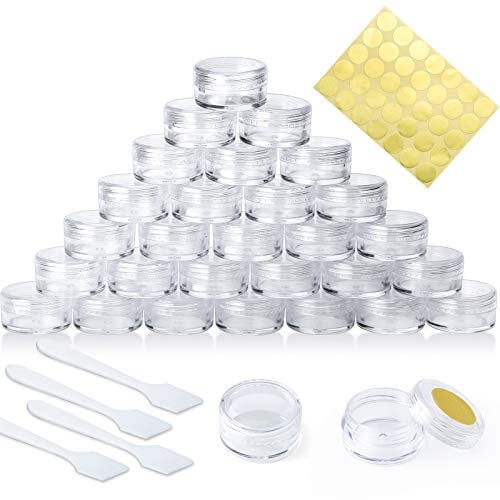 30 Pcs Empty Sample Pots 5g / 5ml Plastic Travel Cosmetic Container Jars with Lids for Creams, Sample, Make-Up Storage (Transparent)