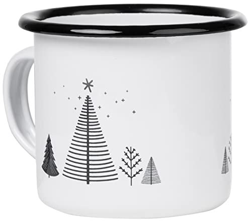 MUGSY Emaille Tasse, Tannenbaum-Motiv, 300ml, bruchfest & leicht, Winter Tasse für Weihnachten