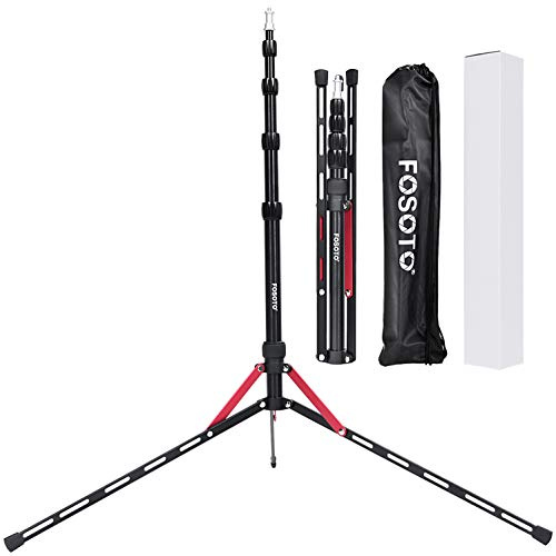 FOSOTO 75.3/191CM Studio Light Stand Aluminum Alloy Reverse Design Foldable Adjustable Compact Light Stand with Carry Bag for Photography Lighting, Video Shooting, Softbox, Reflectors (Red)