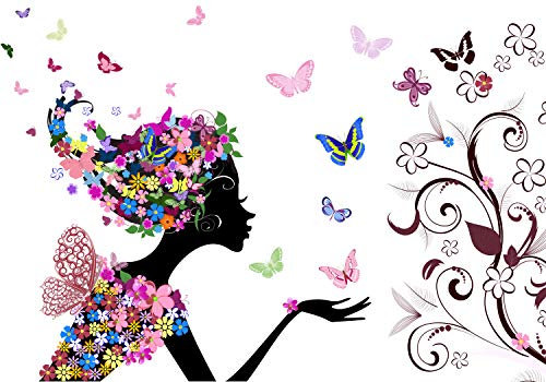 wandmotiv24 Fototapete Elfe Silhouette Blumen Schmetterlinge, S 200 x 140cm - 4 Teile, Wanddeko, Wandbild, Wandtapete, Fee Fantasy Blumen Elfen M6593