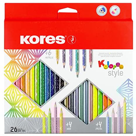 Kores Kolores Style Buntstifte, 26 Farben inklusive trendiger Metallic-, Neon- & hübsche Pastelltöne, BB93320
