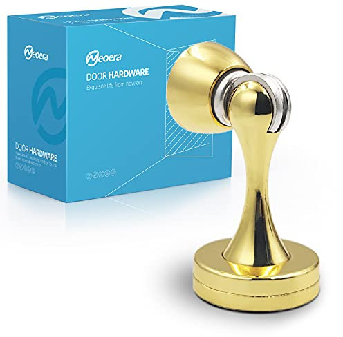 Neoera Magnetic Door Stop(Polished Brass/Gold Color) Door Stopper Strong Magnetic Door Catch for Hold Door Open, Anti-Rust, Heavy Duty for Various Door Types, Wall & Floor Mount 2Pack