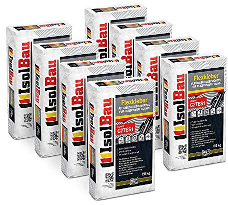 Isolbau C2TE S1 Flexkleber - 200 kg Flexibler Klebemörtel für Fliesenverlegung - Frostsicher, Verformbar & Wasserabweisend, Flexmörtel Natursteinkleber
