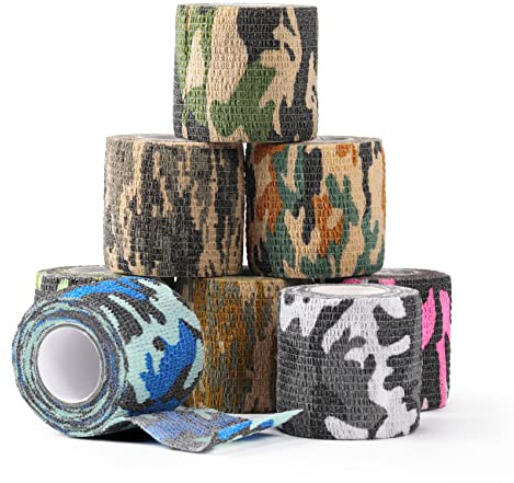 Keilend 8 Rolls Tattoo Grip Tape, 5cm x 4.5m Self Adhesive Bandage, Camo Elastic Cohesive Bandage Wrap for Ankle Sprains, Wrist Swelling and Tattoo Aftercare
