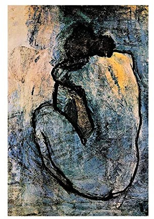 HWNU Leinwand Wandmalerei Berühmte Gemälde Blue Nude von Pablo Picasso Poster und Drucke Wandkunst Bild für Wohnzimmer Schlafzimmer Dekor Rahmenlos (Size : 40X60cm Unframed)