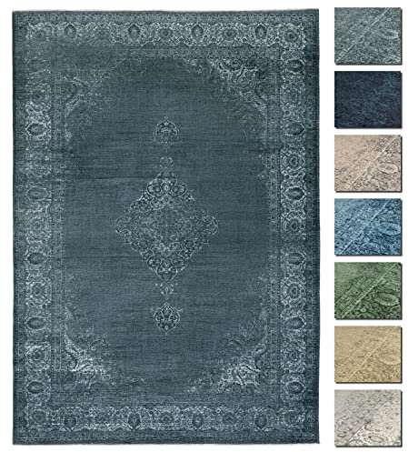 TESSO LIVING Kelim Vintage Teppich Wohnzimmer Holzkohle Grau 195 X 280 cm - Moderner Kurzflor Teppich - Super Soft