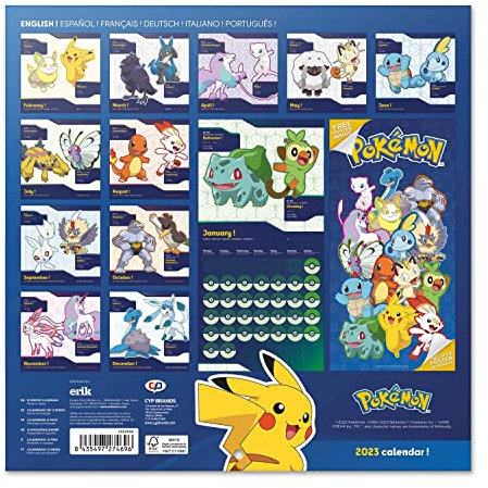 Grupo Erik Wandkalender 2023, Jahreskalender, Kalender 2023 mit Geschenk Poster, Anime zum Aufhängen, Offizielle Lizenz, FSC zertifiziert, Pokemon, Klein