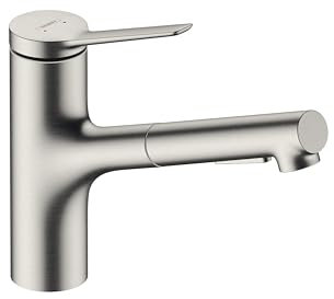 hansgrohe Zesis 74800801 Robinet de cuisine à poignée unique en acier inoxydable avec pulvérisateur extractible pour évier de cuisine