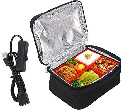 Forno Portatile, Scaldavivande 12V, Borsa Pranzo Ricarica USB Portatile Microonde Fodera in Alluminio Fodera Pranzo Riscaldata con 2 Metodi di Riscaldamento
