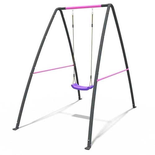 Rebo® Steel Metal Children's Kids Swing Set - Single Swing Pink | OutdoorToys | Outdoor Play Equipment for Gardens, Frame and Accessories Included, Weather Resistant