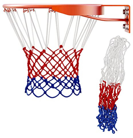 SZCXDKJ 2xBasketballnetz-Ersatzteile, dreifarbig, robuste Basketballnetze mit 12 Schlaufen, passend für alle Basketballkörbe, stabiles Nylon-Basketballnetz für drinnen und draußen, Basketballtraining