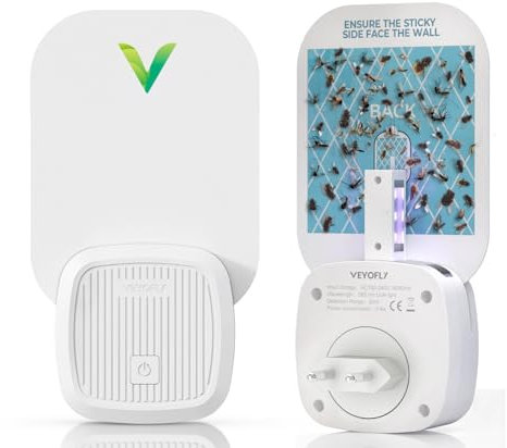 VEYOFLY Trampa Insectos Voladores Enchufe, Moscas Fruta Interior, Hogar Seguro, Luz Anti Insectos, Trampa Mosquitos, Moscas Fruta, Gnats, Pulgas, Sin Olor (1 Dispositivos + 3 Recambios)