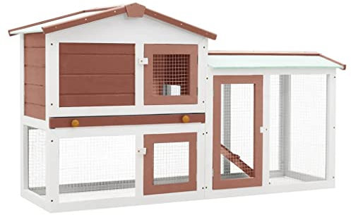 HOMIUSE Großer Kaninchenstall Braun und Weiß Holz Meerschweinchen Haus Hasenstall Hasen ZubehöR Meerschweinchen KäFig Hasenstall DraußEn Winterfest Kaninchenhaus HamsterkäFig Holz 145x45x85 cm