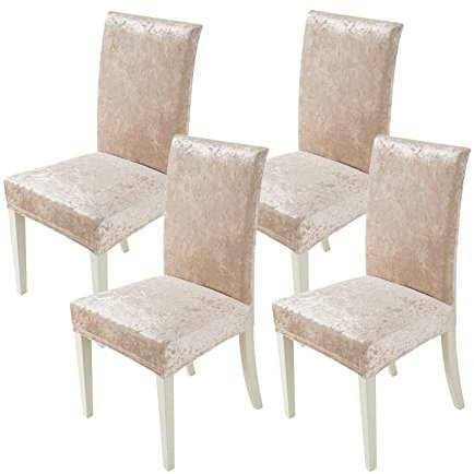 MIULEE Stuhlhussen 4er Set Elastische hussen Stuhlbezug Schwingstühle Hussen für Stühle Hellbeige,Samt Stuhlbezüge für Bürostuhl Bezug Küche Wohnzimmer Bankett Familie Hochzeit Party Stuhlhusse