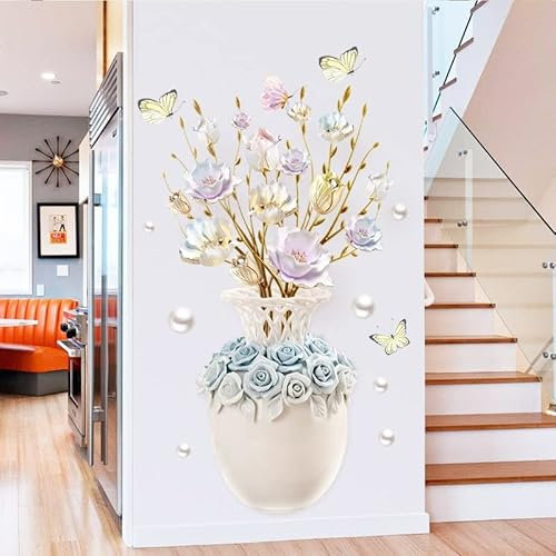 HGDESIGN® Wandtattoo Wandaufkleber Blumen Vase XXL Wohnzimmer Schlafzimmer Wandsticker Wanddeko Selbstklebend (Vase 3)