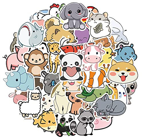 Dishaur 50PCS Cute Animal Water Bottle Stickers for Kids, Vinyl Waterproof Hydroflask Skateboard Phone Laptop Stickers