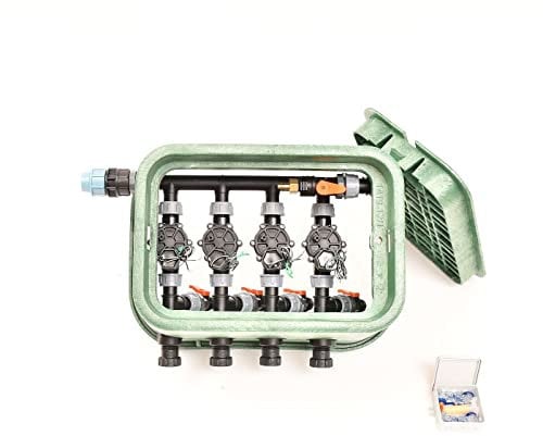 Plug&Rain Ventilbox mit 4 Rain Bird 100-DV Magnetventilen (4 Zonen) für 24 mm BluLock PE-Rohr Bewässerung, 24V AC Expert