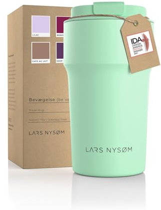 LARS NYSØM Thermo Kaffeebecher to go 500ml | Travel Mug 0,5 Liter mit Isolierung | Auslaufsicherer Edelstahl Thermobecher für Kaffee und Tee unterwegs | Teebecher (Mint Green, 500ml)