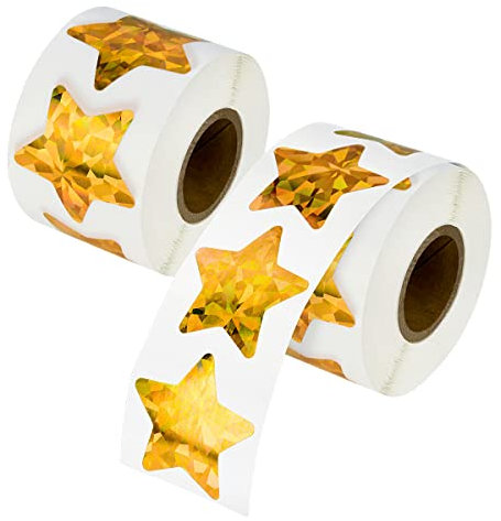 1000 Stück große holografische goldene Stern-Aufkleber, 3,8 cm Stern-Klebeetiketten-Aufkleber, selbstklebende metallische Glitzer-Folien-Aufkleber für Eltern, Lehrer und Kinder Belohnung