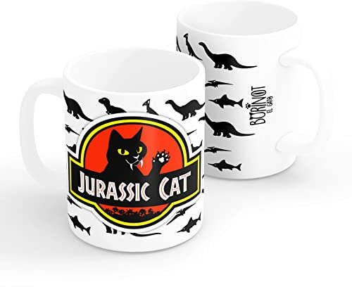 Taza Gato Jurassic Cat - Desayuno, Café, Té, Graciosa - 350 ml de Capacidad
