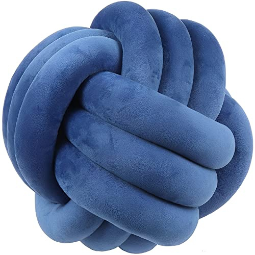 KEBAIHUA Knot Ball Pillows, Round Throw Pillow Cushion Home Decoration Soft Plush Pillow, Throw Knotted Ball Pillow Handmade Children Room Decoration Round Plush Toy Pillow (Blue,8.5/22cm)