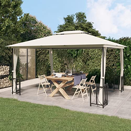 Homgoday Pavillon mit Seitenwänden Gartenpavillon mit Doppeldach Partyzelt Festzelt Gartenzelt Gartenlaube UV-Schutz für Fest Party Camping Garten Hof Terrasse 3x4 m Creme