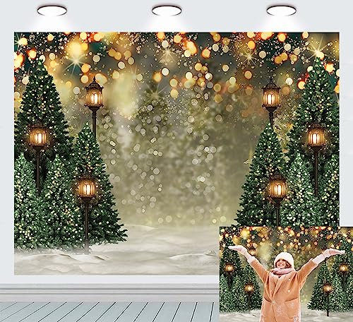 INRUI Winter Wald Landschaft Fotografie Hintergrund Weihnachten Tannenbaum Halo Spots Snowy Wonderland Familie Party Wanddekoration Fotostudio Requisiten (2,1 x 1,5 m)