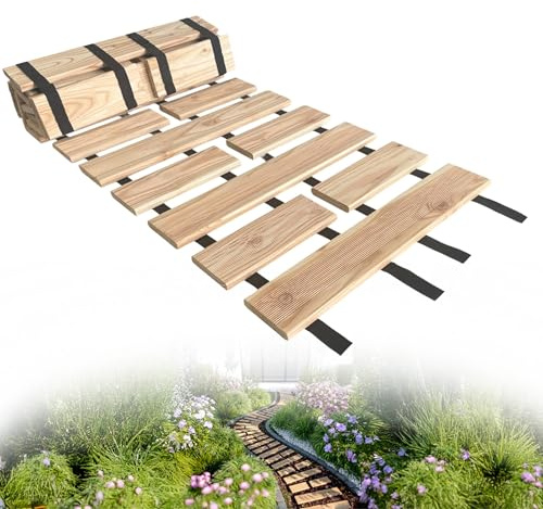 Floranica Gartenweg aus Holz 50 cm x 2 m Unbehandelt Rollweg Ausrollbarer Gehweg Gartentritte Holzweg aus Lärche rutschfeste Oberfläche durch Riffelung Holztritt für Hinterhof