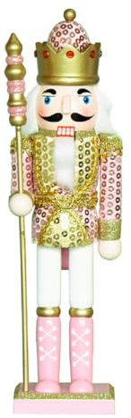 SEWACC Figurines de Noël casse-noisette en bois de 30 cm - Marionnette amusante en bois pour la maison, le jardin, les décorations de fête de Noël (rose)