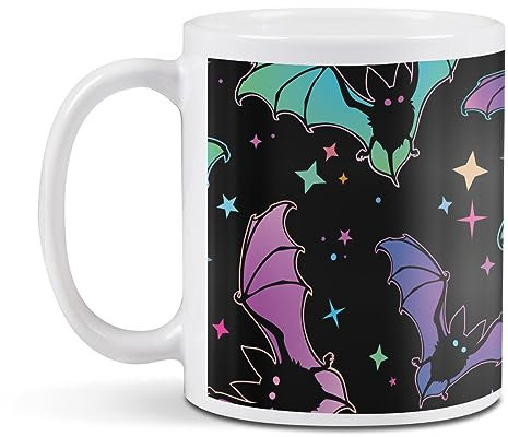 Destination Vinyl Ltd 1 White Ceramic Mug Cup (11oz / 284ml) Black Halloween Bats Spooky for Coffee Tea Drinks Kitchen Office #170406